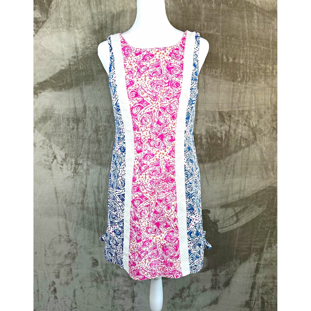 Lilly Pulitzer Womens Delia Starfish Print Blue Pink Shift Dress Size 4